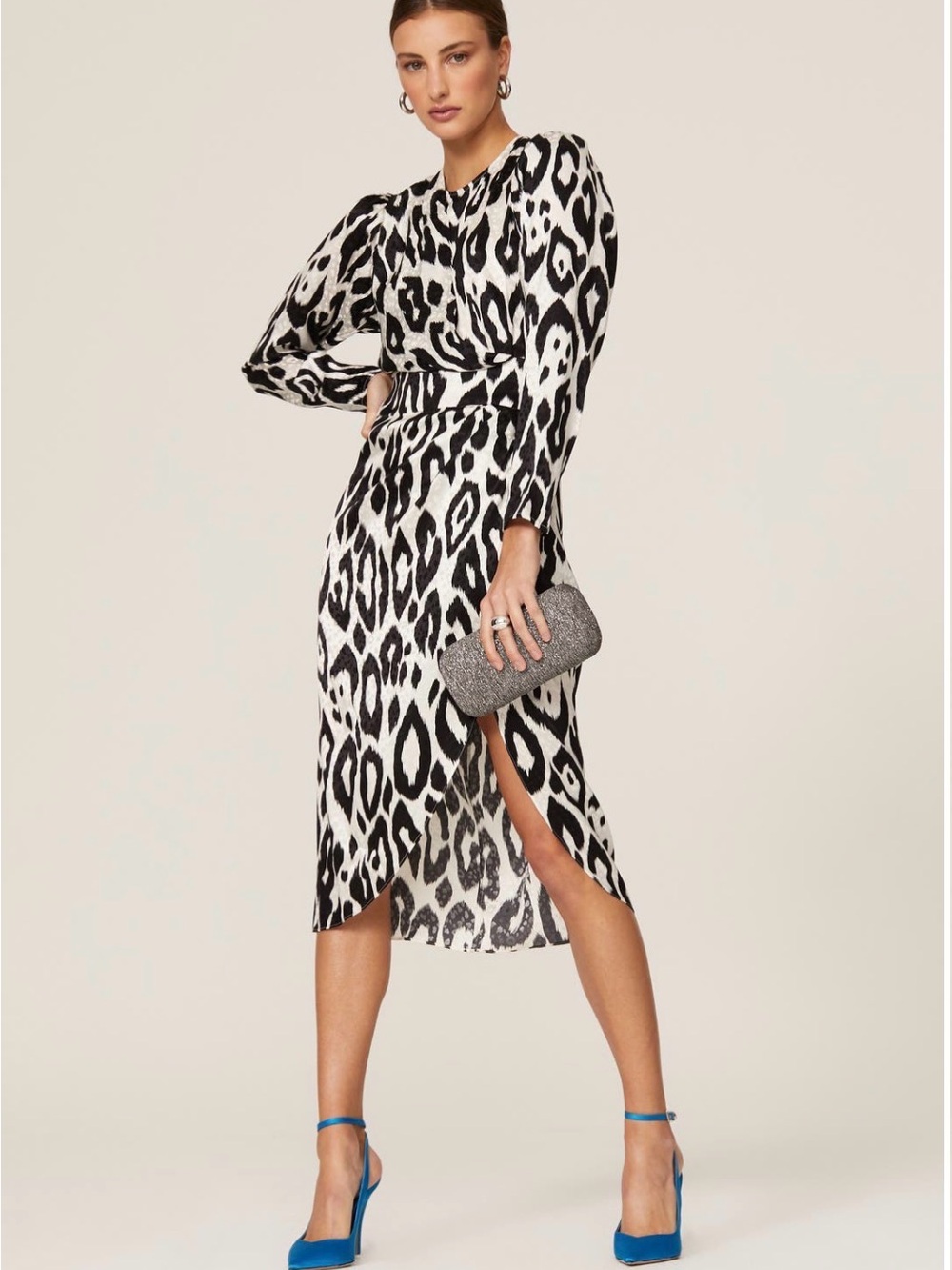 Ronny Kobo Collection Black & White Animal Print Midi Dress